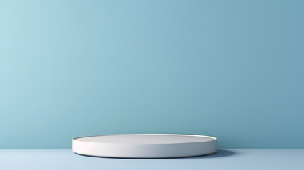 An empty, superflat light blue background designed for product presentation, featuring a touch of shadow on the wall, creating an understated and attractive setting.