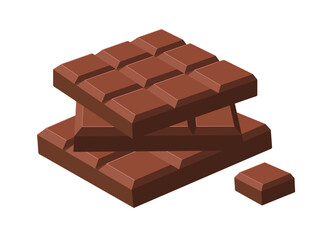 Stack of chocolate bars and a piece of chocolate. Vector flat illustration isolated on white background
