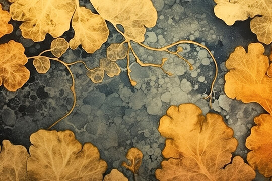 Abstract autumn background in vintage style. Chemigram and photogram image created using Generative AI technology.