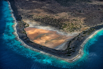 The east part from Klein Bonaire seen from above which is one of the most populair places to dive