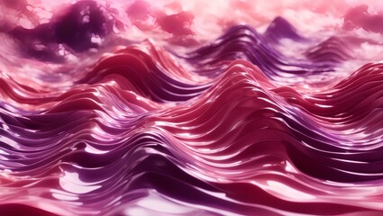  abstract 3D image of digital waves in shades of pink and purple with a wide-angle lens