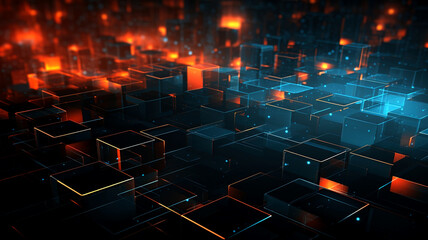 Abstract technology background, 3d illustration. Abstract digital hi tech wallpaper with glowing lines. Computer generated, digital composition. - obrazy, fototapety, plakaty