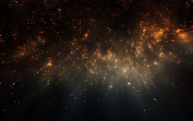 Background flying dust grains in a dark room with a dark dark background, Empty walls,  particles lights, smoke, glow, rays