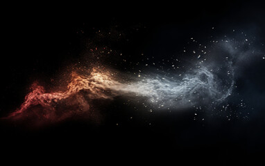Background flying dust grains in a dark room with a dark dark background, Empty walls,  particles lights, smoke, glow, rays