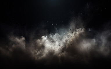 Obraz premium Background flying dust grains in a dark room with a dark dark background, Empty walls, particles lights, smoke, glow, rays