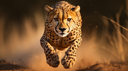 A cheetah in mid-sprint, showcasing its majestic agility and strength.