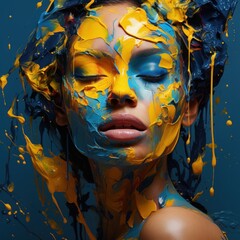 A young woman stands proudly with yellow paint adorning her face, her artful portrait a testament to the power of creativity