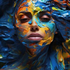 A mesmerizing portrait of a woman with vibrant paint on her face captures the wild and emotive beauty of art
