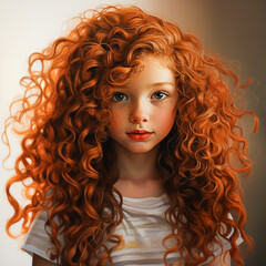 Fototapeta premium Red-haired, curly-haired girl.