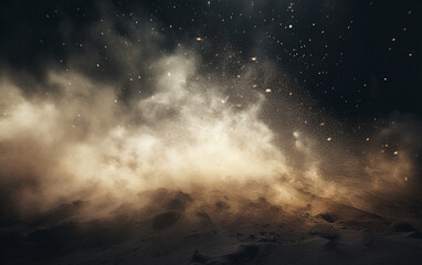 Fototapeta premium Background flying dust grains in a dark room with a dark dark background, Empty walls, particles lights, smoke, glow, rays
