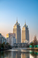 Fototapeta premium Commercial buildings along the Suzhou River in Shanghai, China