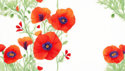 poppy flowers border created with Generative AI
