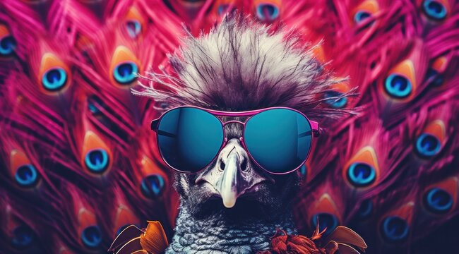 A whimsical painting of a cartoon bird wearing sunglasses captures the joy of being free and the wild imagination of art