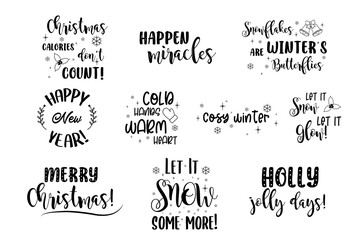 Lettering set caligraphy winter, new year, christmas