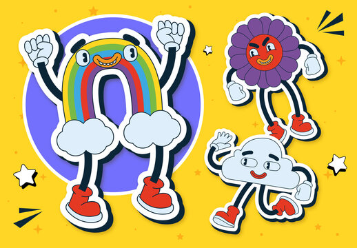 Weather Retro Cartoon Character Sticker Set