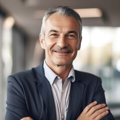 Fototapeta premium Successful mature businessman looking at camera with confidence. Created with generative AI technology