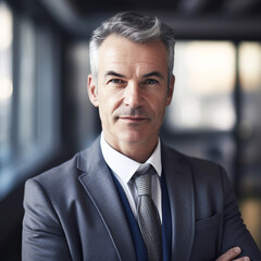 Fototapeta premium Successful mature businessman looking at camera with confidence. Created with generative AI technology