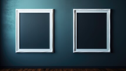 Sleek empty picture frames on a dark painted wall