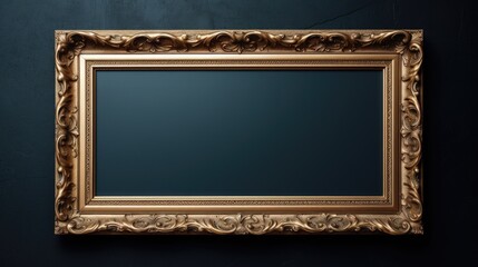 Sleek empty picture frame on a dark painted wall