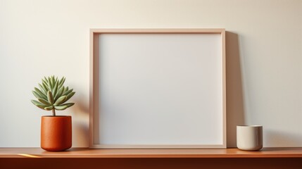 Fototapeta na wymiar Picture frame on a floating shelf with modern room decor