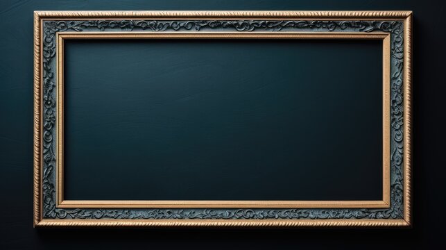 Sleek empty picture frame on a dark painted wall