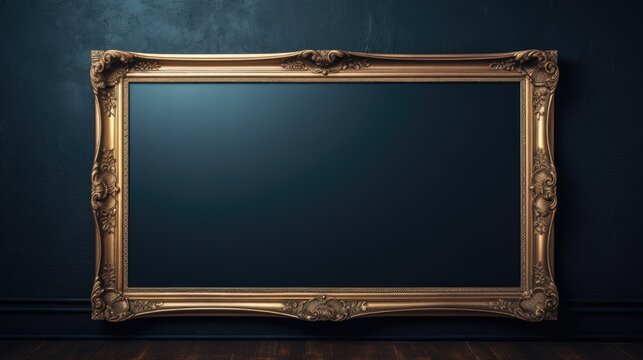 Sleek empty picture frame on a dark painted wall