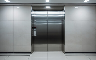 Blank Lcd screen media disply on wall Indoor Building with elevator