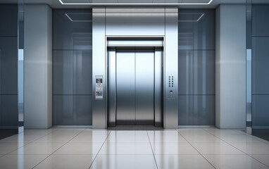 Blank Lcd screen media disply on wall Indoor Building with elevator