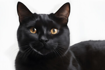 close up portrait of a black cat on a white background
