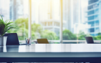 Blur background of empty modern office background in city center workspace interior design