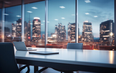 Fototapeta na wymiar Blur background of empty modern office background in city center workspace interior design