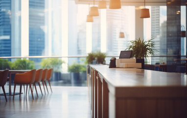 Obraz premium Blur background of empty modern office background in city center workspace interior design