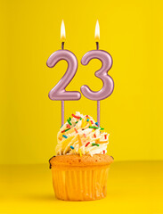 Number 23 candle - Birthday card design in yellow background