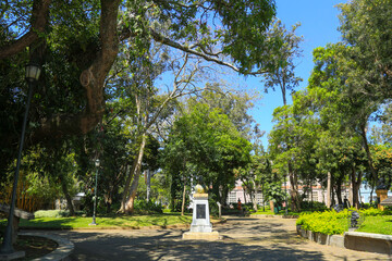 San José, Costa Rica, Details of the Parque España with statue of Isabella the Catholic, and...