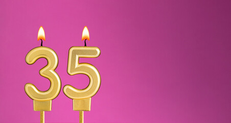 Birthday card with candle number 35 - purple background