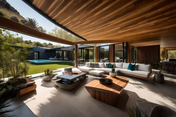 Fototapeta premium a striking contemporary villa, a masterpiece of modern architecture set against a breathtaking backdrop - AI Generative