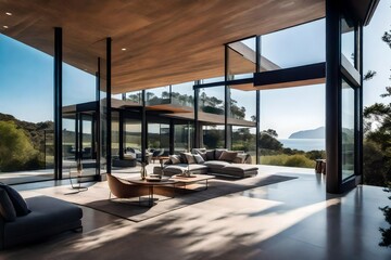 a striking contemporary villa, a masterpiece of modern architecture set against a breathtaking backdrop - AI Generative