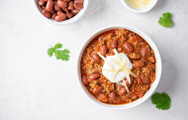 Chili con carne in a bowl