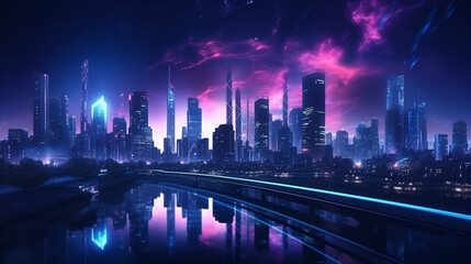 Fototapeta na wymiar city glowing colorful neon at night cyberpunk style made with generative AI