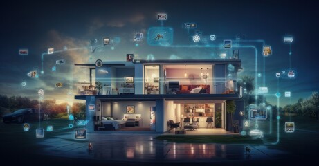 Fototapeta na wymiar IoT in Full Display: A Dynamic Smart Home Harmonizing Everyday Tasks through AI Devices