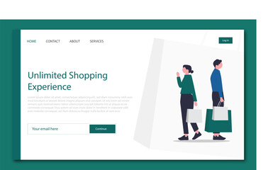 Free vector online shopping website landing page concept design for e-commerce company