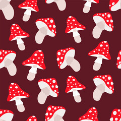 Amanita mushroom seamless pattern. Vector illustration