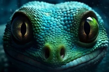 Poster Lizard chameleon closeup eye on black background © Canvas Alchemy