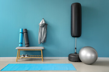 Interior of gym with sports equipment