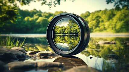 Round lens by the pond