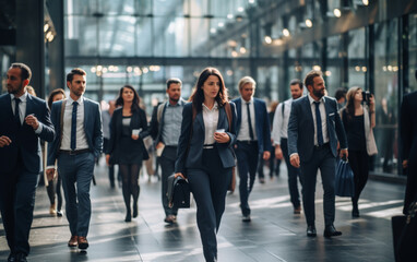 Busy business people walking