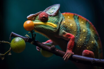 Obraz premium Lizard chameleon on green floral background