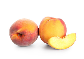 Ripe peaches isolated on white background