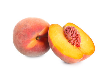 Ripe peaches isolated on white background