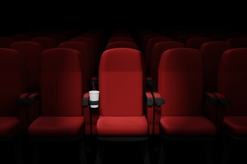 Empty movie theatre with red seat - 3d illustration